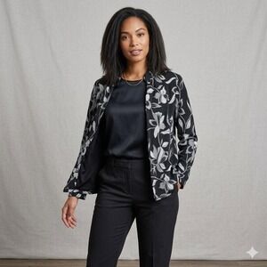 Vintage Onyx Nite Womens Size Medium Black Silver Sequin Floral Evening Jacket